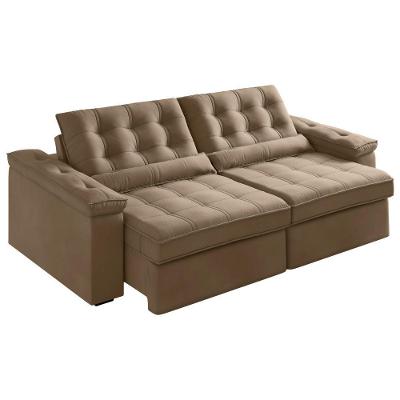 Sofá Retrátil E Reclinável 3 Lugares 2,12m Veludo Ilhéus Bege Castor