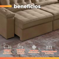 Sofá Retrátil E Reclinável 3 Lugares 2,12m Veludo Ilhéus Bege Castor - 5