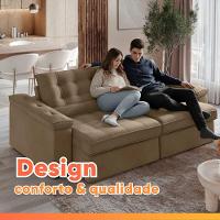 Sofá Retrátil E Reclinável 3 Lugares 2,12m Veludo Ilhéus Bege Castor - 6