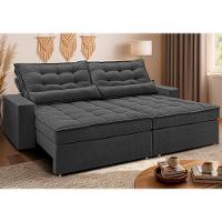 Sofá Retrátil E Reclinável 2,92m Molas Ensacadas Belle. Boucle Cama Inbox Cinza Escuro - 1