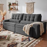 Sofá Retrátil E Reclinável 2,92m Molas Ensacadas Belle. Boucle Cama Inbox Cinza Escuro