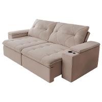 Sofá Retrátil E Reclinável 3 Lugares 2,12m C/ Porta Copos Entrada Usb Veludo San Diego Off White - 1