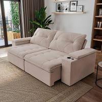 Sofá Retrátil E Reclinável 3 Lugares 2,12m C/ Porta Copos Entrada Usb Veludo San Diego Off White - 5