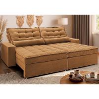 Sofá Retrátil E Reclinável 2,92m Molas Ensacadas Belle. Boucle Cama Inbox Caramelo. - 1
