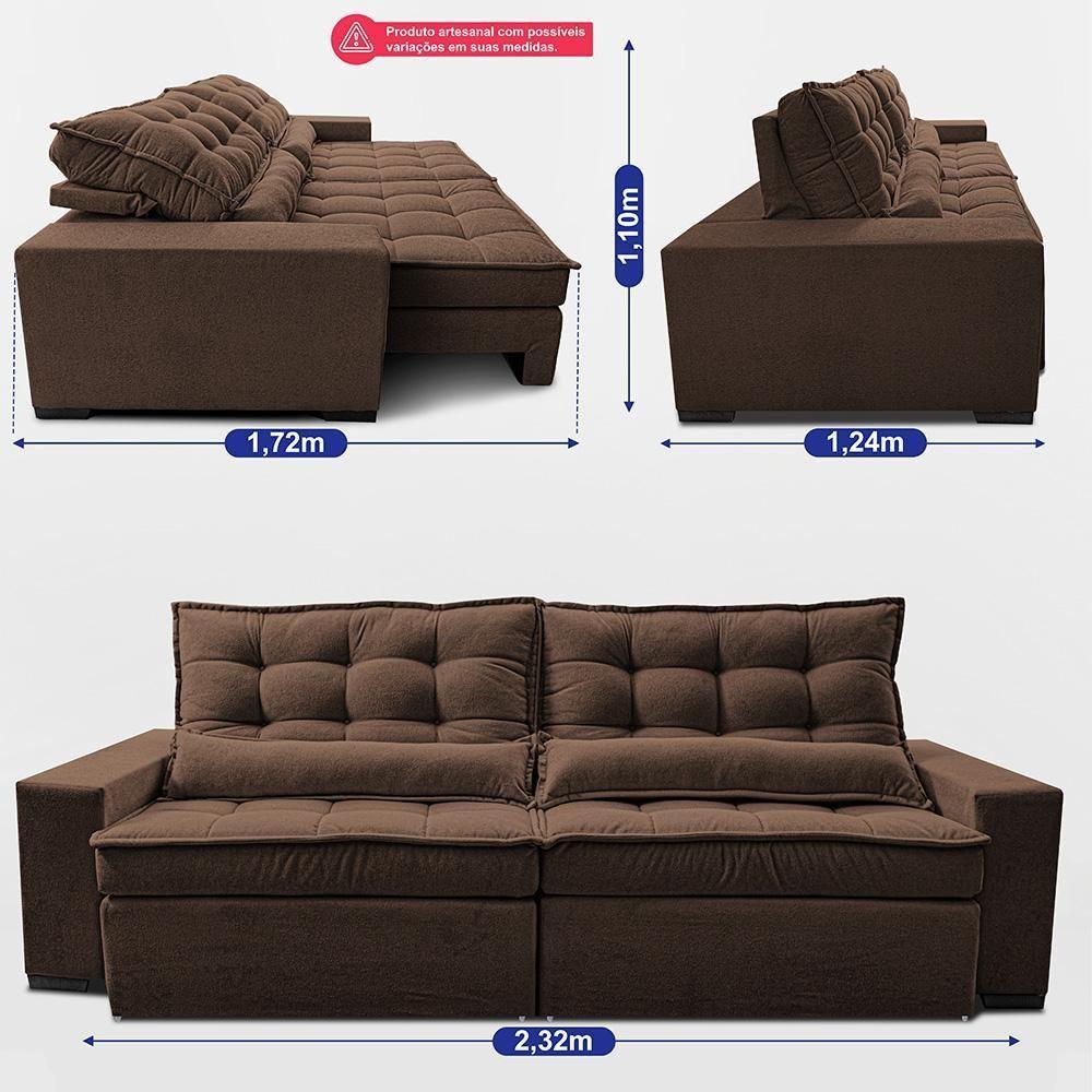 Sofá Retrátil E Reclinável 2,32m Molas Ensacadas Belle. Boucle Cama Inbox Marrom - 4