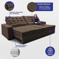 Sofá Retrátil E Reclinável 2,32m Molas Ensacadas Belle. Boucle Cama Inbox Marrom - 3