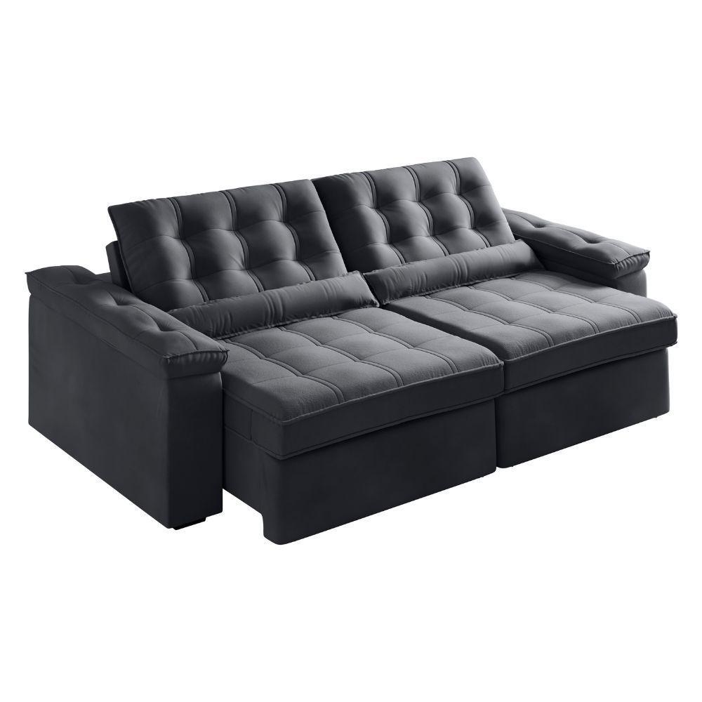 Sofá Retrátil E Reclinável 4 Lugares 2,52m Veludo Ilhéus Cinza - 1