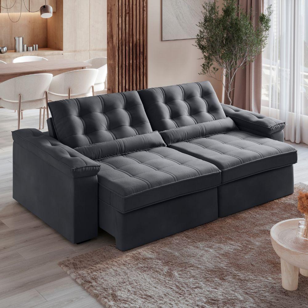 Sofá Retrátil E Reclinável 4 Lugares 2,52m Veludo Ilhéus Cinza - 2