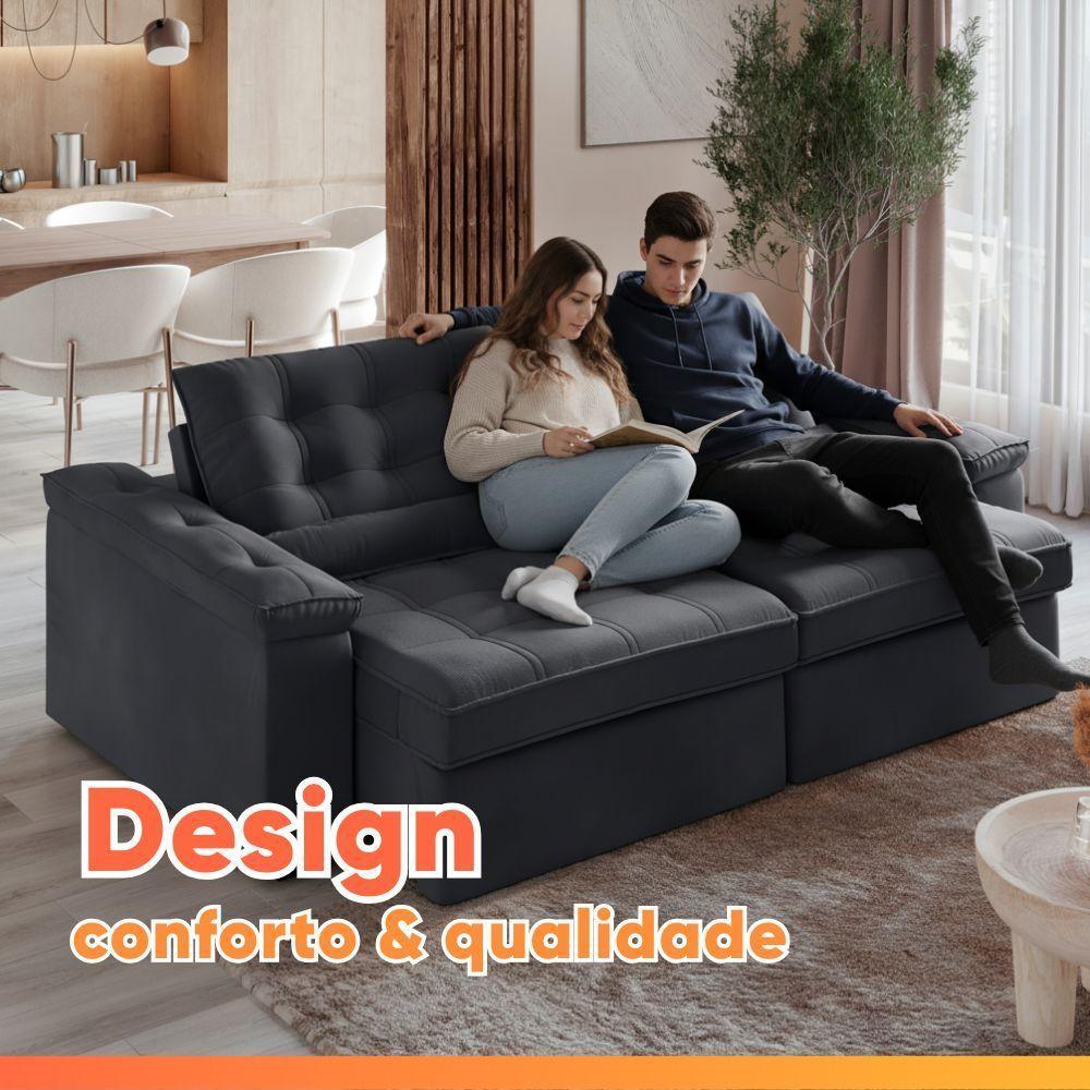 Sofá Retrátil E Reclinável 4 Lugares 2,52m Veludo Ilhéus Cinza - 6