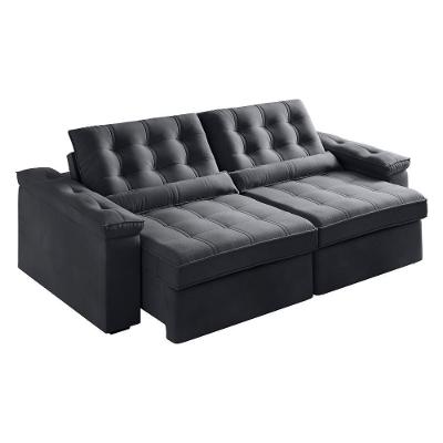 Sofá Retrátil E Reclinável 4 Lugares 2,52m Veludo Ilhéus Cinza