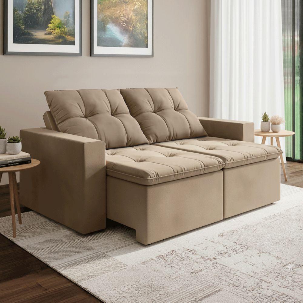 Sofá Retrátil E Reclinável 3 Lugares 2m Veludo Damasco Castor - 2