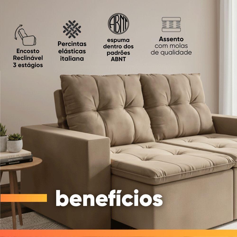 Sofá Retrátil E Reclinável 3 Lugares 2m Veludo Damasco Castor - 4