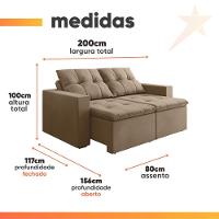 Sofá Retrátil E Reclinável 3 Lugares 2m Veludo Damasco Castor - 3