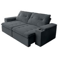 Sofá Retrátil E Reclinável 3 Lugares 2,12m C/ Porta Copos Entrada Usb Veludo San Diego Cinza - 1