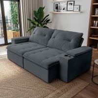 Sofá Retrátil E Reclinável 3 Lugares 2,12m C/ Porta Copos Entrada Usb Veludo San Diego Cinza - 2