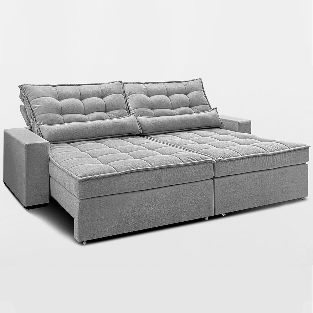 Sofá Retrátil E Reclinável 2,92m Molas Ensacadas Belle. Boucle Cama Inbox Cinza Claro - 8