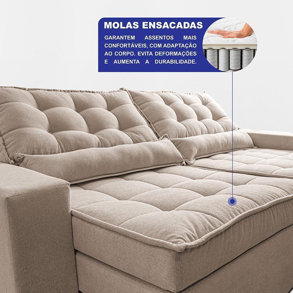 Sofá Retrátil E Reclinável 2,52m Molas Ensacadas Belle. Boucle Cama Inbox Bege Claro - 2