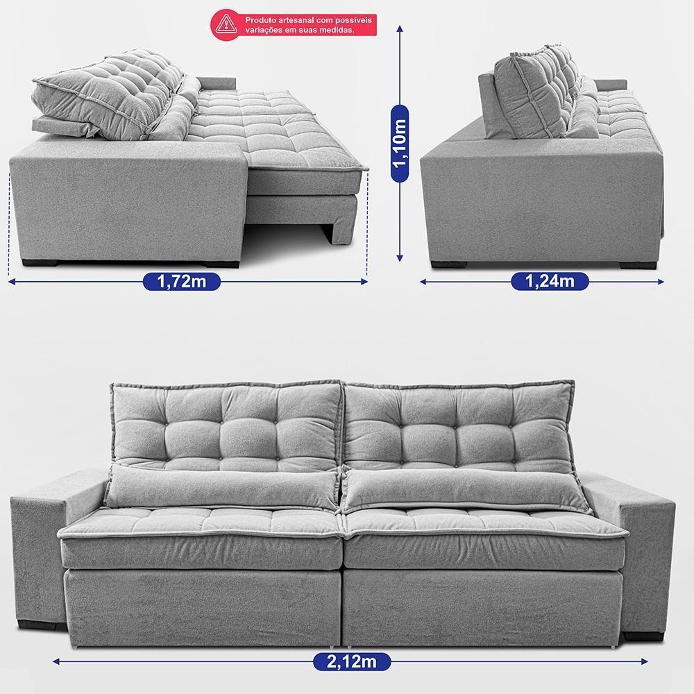 Sofá Retrátil E Reclinável 2,12m Molas Ensacadas Belle. Boucle Cama Inbox Cinza Claro - 4