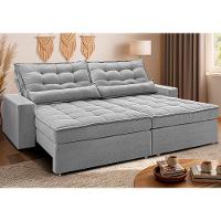Sofá Retrátil E Reclinável 2,12m Molas Ensacadas Belle. Boucle Cama Inbox Cinza Claro - 1