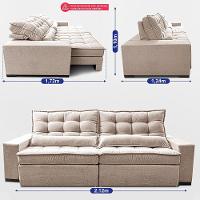 Sofá Retrátil E Reclinável 2,12m Molas Ensacadas Belle. Boucle Cama Inbox Bege Claro