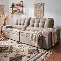 Sofá Retrátil E Reclinável 2,12m Molas Ensacadas Belle. Boucle Cama Inbox Bege Claro - 5