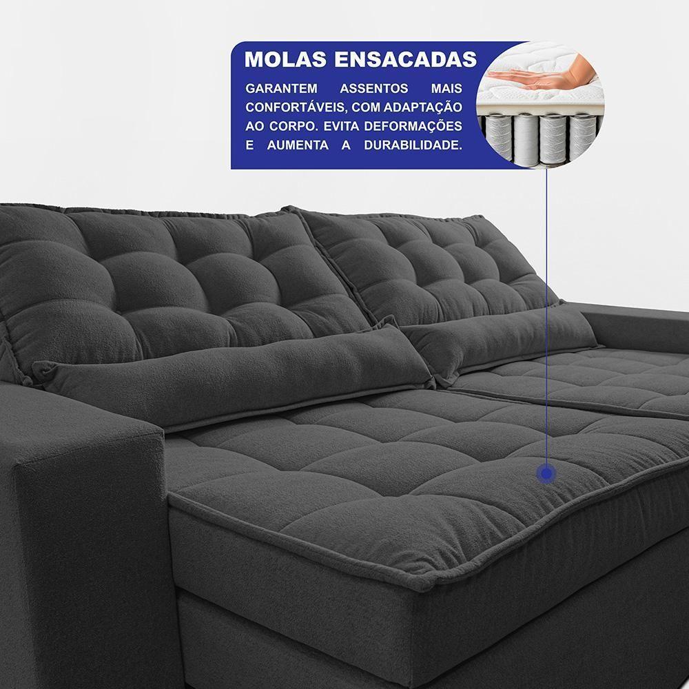 Sofá Retrátil E Reclinável 2,52m Molas Ensacadas Belle. Boucle Cama Inbox Cinza Escuro - 2
