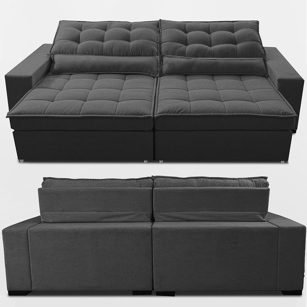 Sofá Retrátil E Reclinável 2,12m Molas Ensacadas Belle. Boucle Cama Inbox Cinza Escuro - 6
