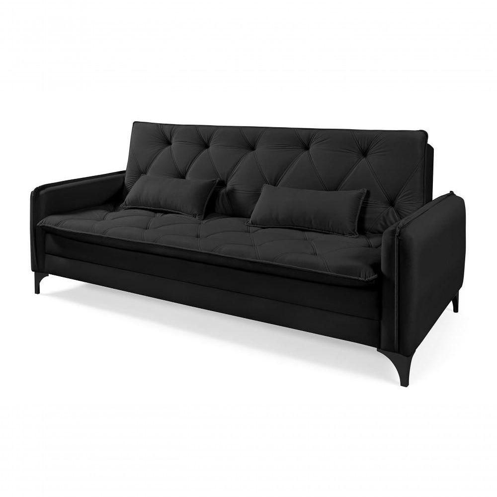 Sofá Cama Yara 3 Lugares Reclinável 2,08m Suede Preto - 3