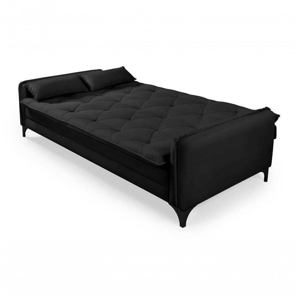 Sofá Cama Yara 3 Lugares Reclinável 2,08m Suede Preto - 4