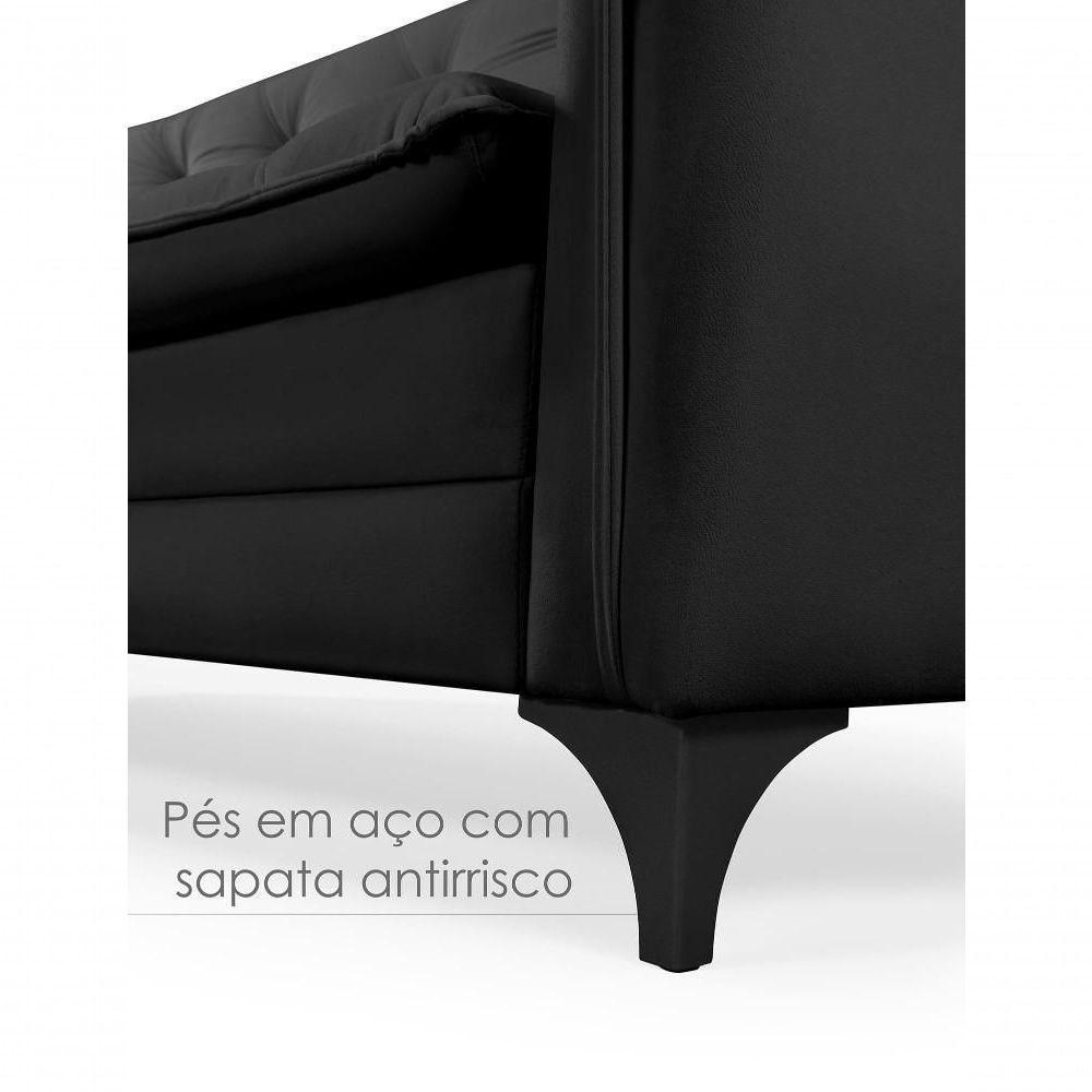 Sofá Cama Yara 3 Lugares Reclinável 2,08m Suede Preto - 6