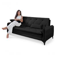 Sofá Cama Yara 3 Lugares Reclinável 2,08m Suede Preto - 2