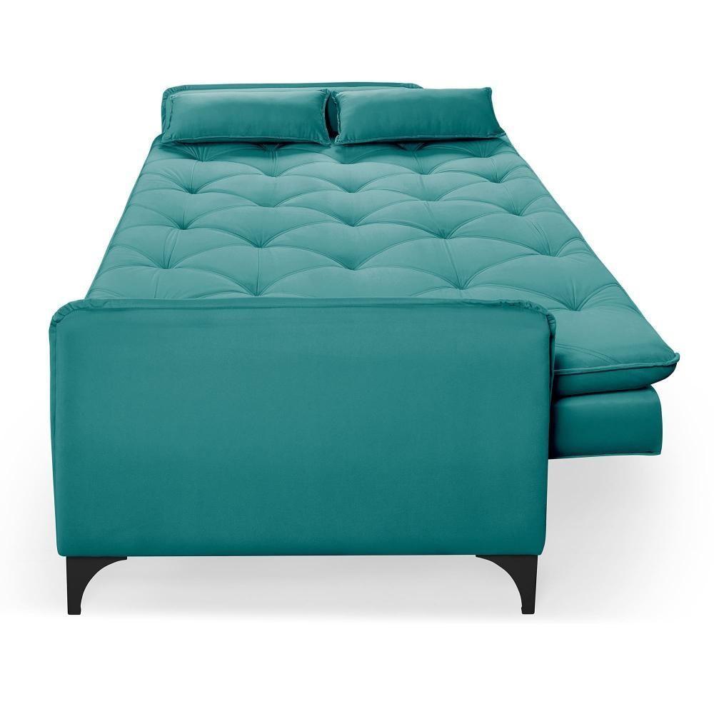 Sofá Cama Yara 3 Lugares Reclinável 2,08m Suede Azul Turquesa Azul Turquesa - 5