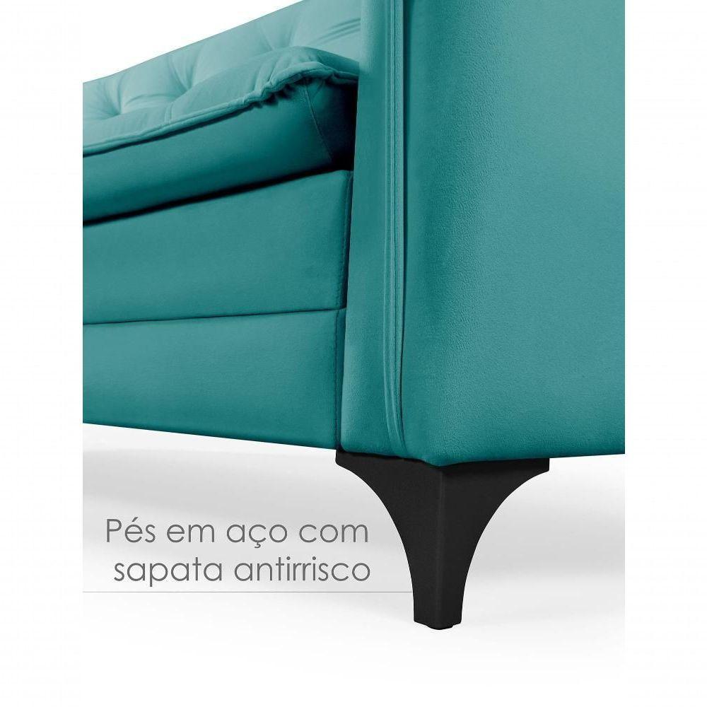 Sofá Cama Yara 3 Lugares Reclinável 2,08m Suede Azul Turquesa Azul Turquesa - 6
