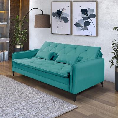 Sofá Cama Yara 3 Lugares Reclinável 2,08m Suede Azul Turquesa Azul Turquesa