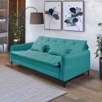 Sofá Cama Yara 3 Lugares Reclinável 2,08m Suede Azul Turquesa Azul Turquesa - 1