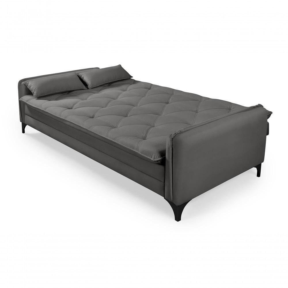 Sofá Cama Yara 3 Lugares Reclinável 2,08m Suede Cinza Cinza - 4