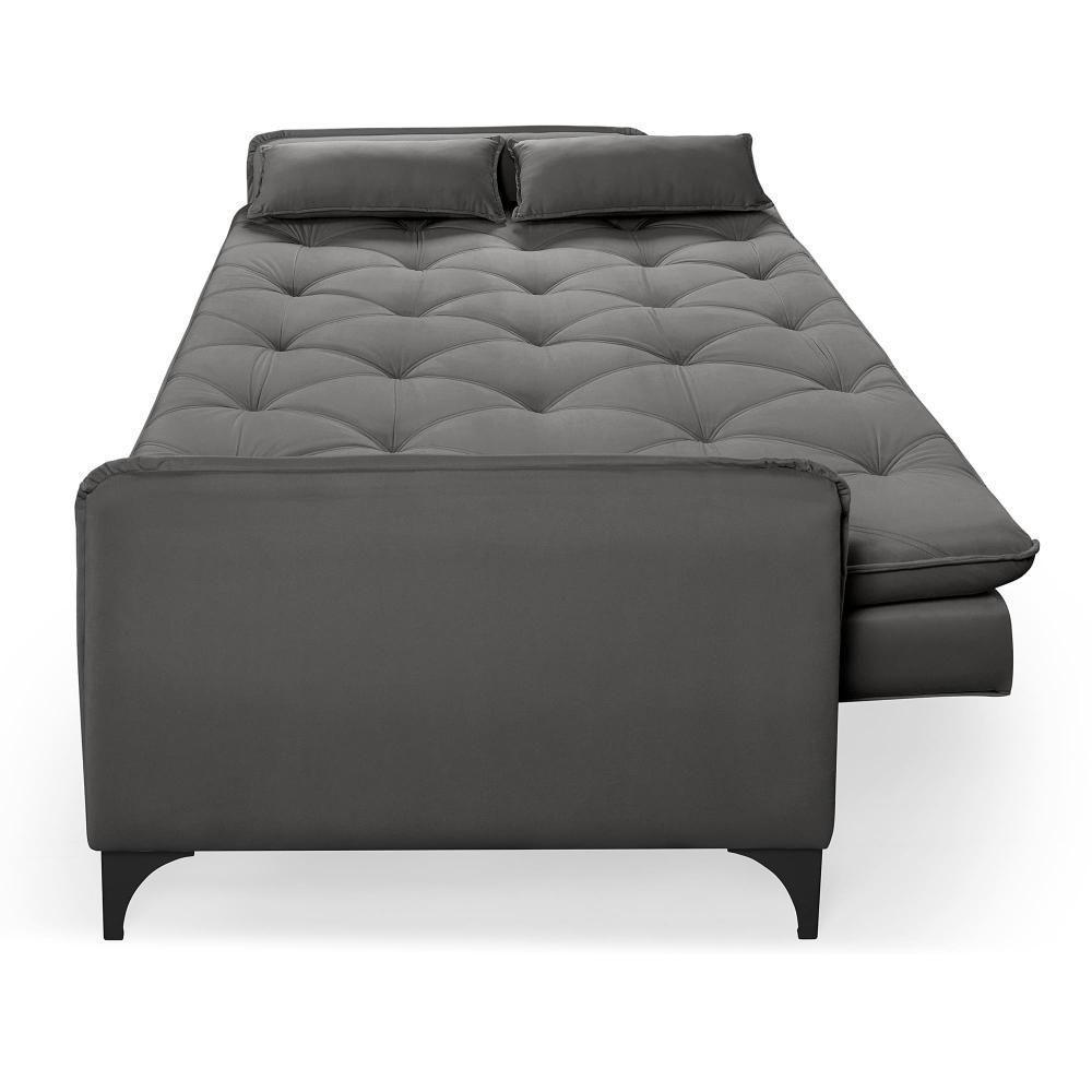 Sofá Cama Yara 3 Lugares Reclinável 2,08m Suede Cinza Cinza - 5