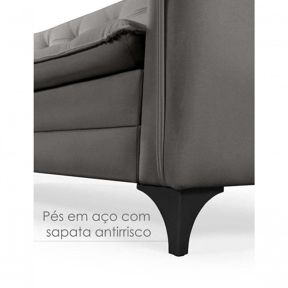 Sofá Cama Yara 3 Lugares Reclinável 2,08m Suede Cinza Cinza - 6
