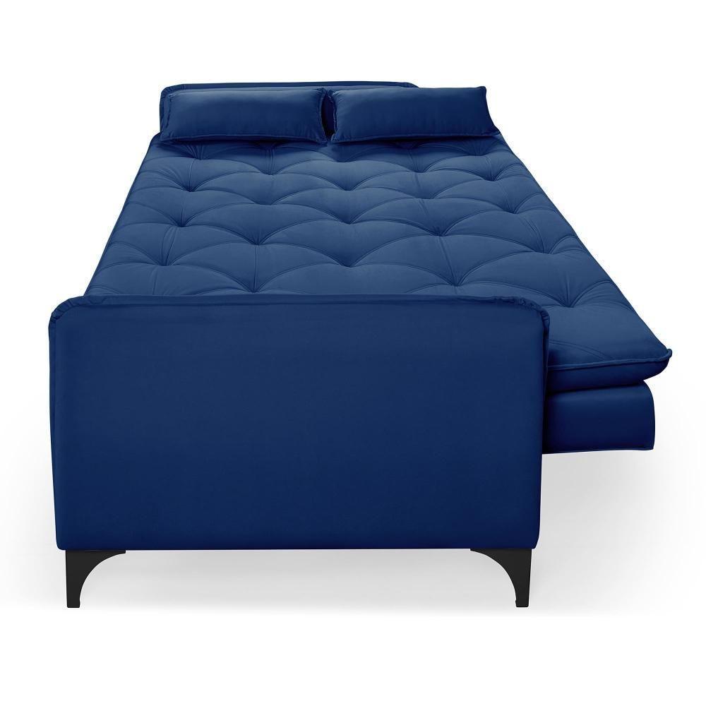 Sofá Cama Yara 3 Lugares Reclinável 2,08m Suede Azul Marinho - 5