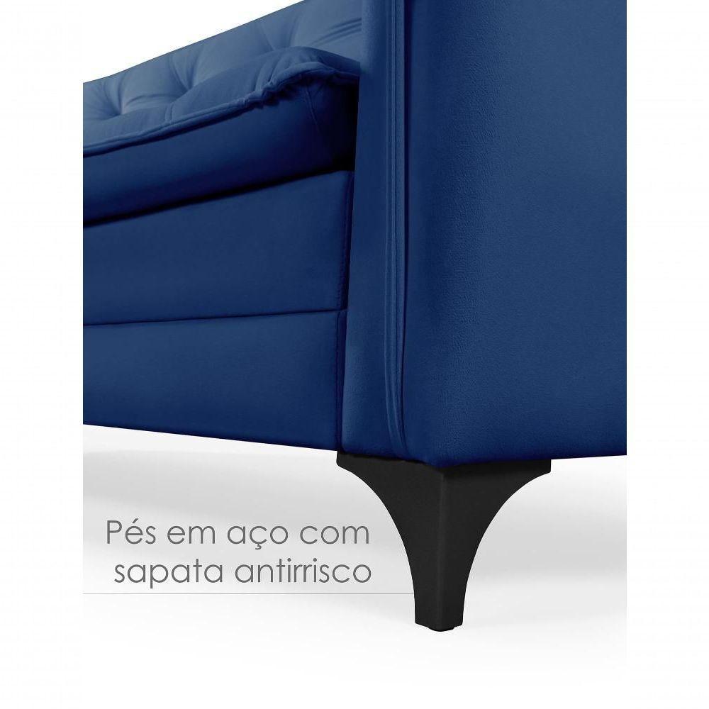 Sofá Cama Yara 3 Lugares Reclinável 2,08m Suede Azul Marinho - 6
