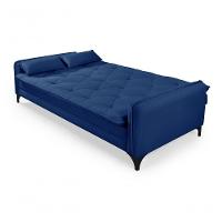 Sofá Cama Yara 3 Lugares Reclinável 2,08m Suede Azul Marinho