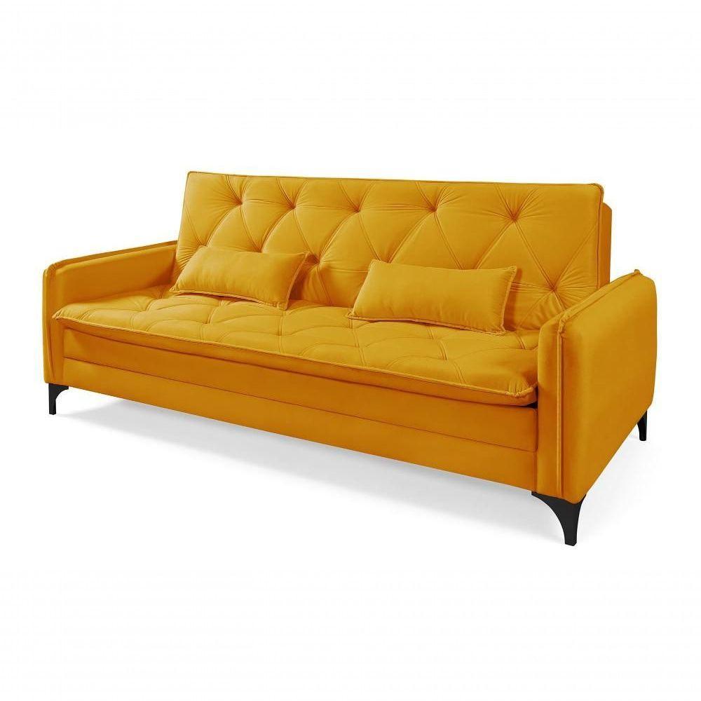 Sofá Cama Yara 3 Lugares Reclinável 2,08m Suede Amarelo - 2