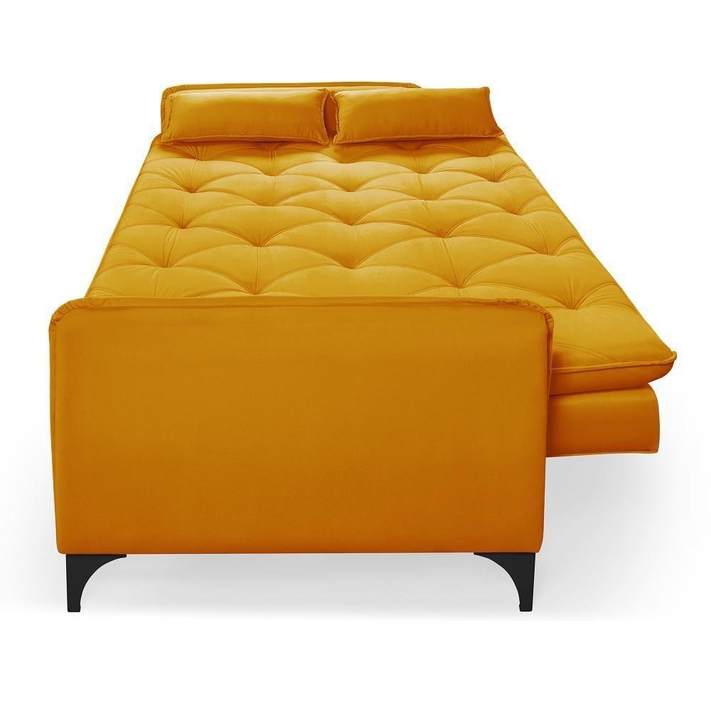 Sofá Cama Yara 3 Lugares Reclinável 2,08m Suede Amarelo - 4