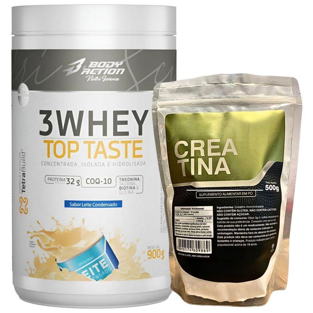 Kit Whey Protein Body Action 900g + Creatina 100% Pura 500g Sabor Leite Condensado - 1