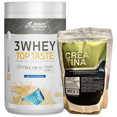 Kit Whey Protein Body Action 900g + Creatina 100% Pura 500g Sabor Leite Condensado