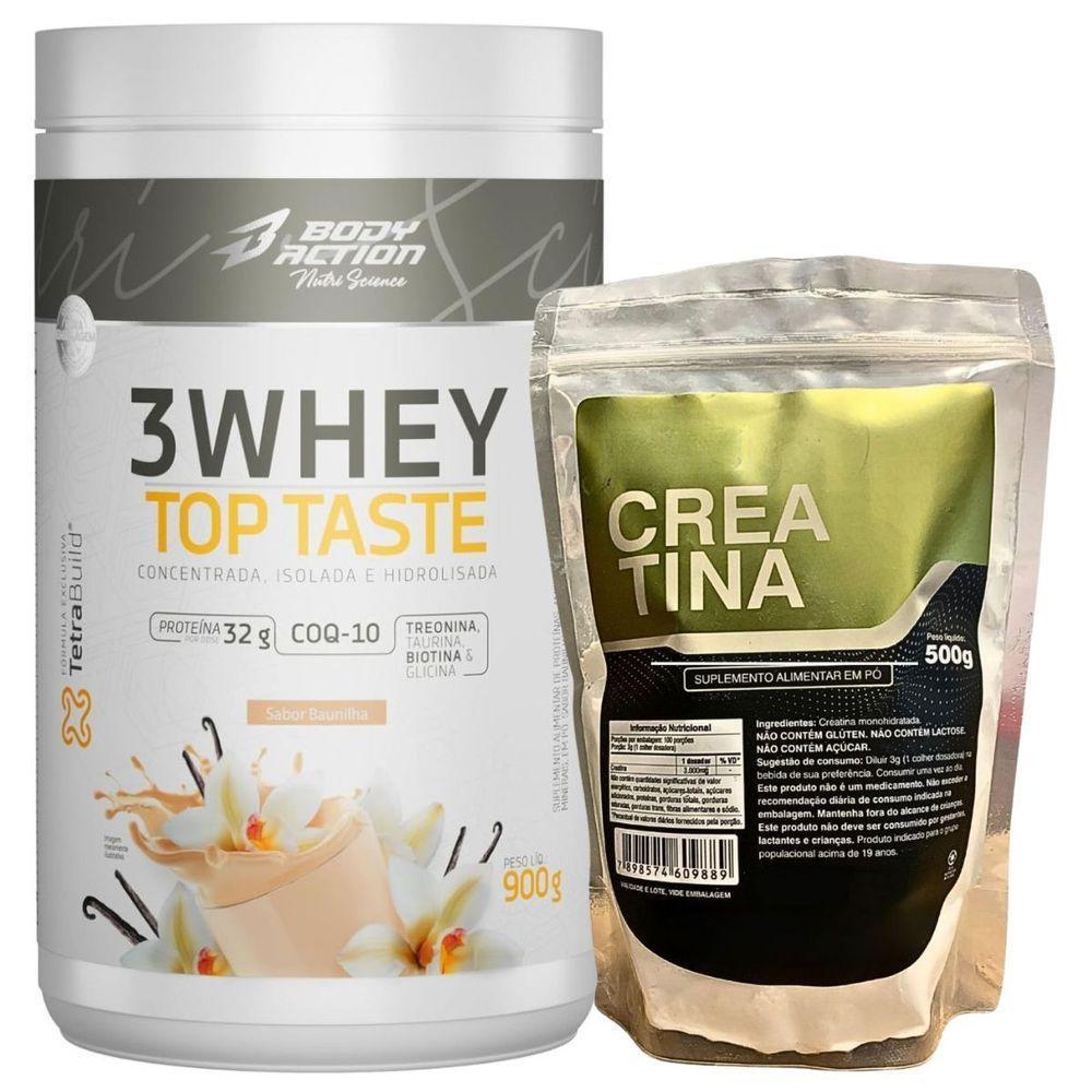 Kit Whey Protein Body Action 900g + Creatina 100% Pura 500g Sabor Baunilha - 1