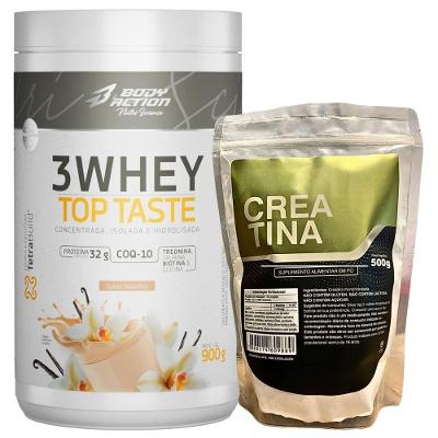 Kit Whey Protein Body Action 900g + Creatina 100% Pura 500g Sabor Baunilha