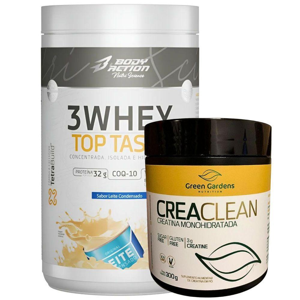 Kit Whey Protein 3w + Creatina Monohidratada 300g Combo Sabor Leite Condensado - 1