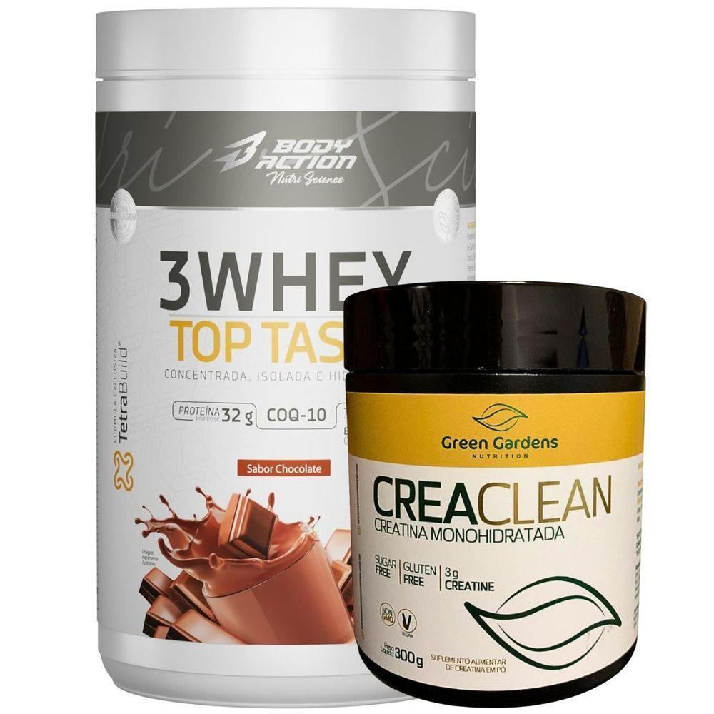 Kit Whey Protein 3w + Creatina Monohidratada 300g Combo Sabor Chocolate - 1