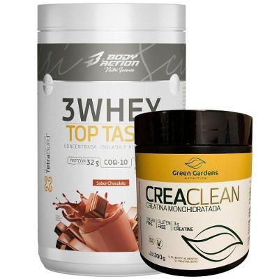 Kit Whey Protein 3w + Creatina Monohidratada 300g Combo Sabor Chocolate